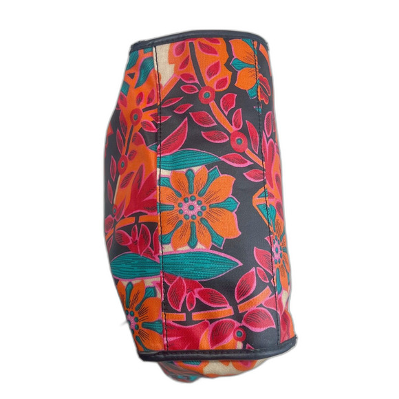 Fossil KeyPer Orange and Pink Flower Floral Tote Bag Black Leather Purse - Picture 5 of 11